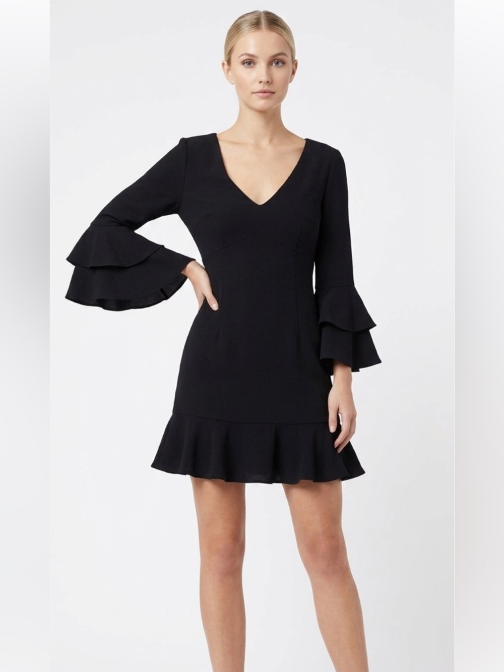 Cinq a Sept Elegant Black Dress with Flared Sleeves size 10